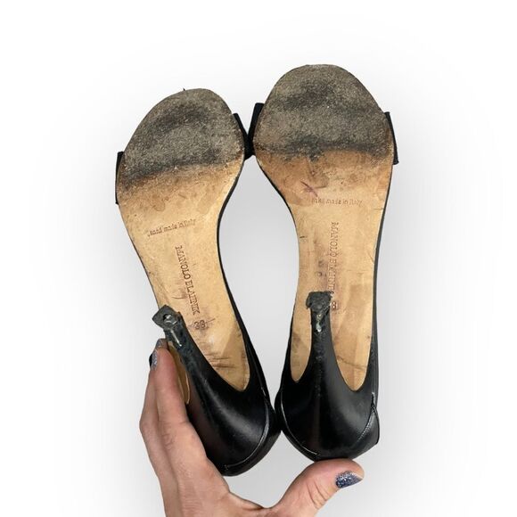 Manolo Blahnik Heels Metallic Color Snakeskin Look Insoles Ankle Elastic - Picture 7 of 10